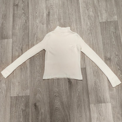 Zara Trafaluc White Ribbed Mock Neck Knit Sweater Pocket Top Womens Size S