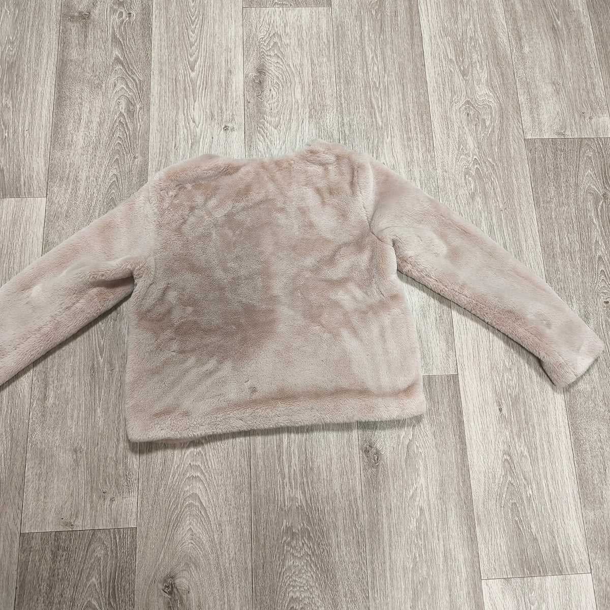 H&M Divided Women Faux Fur Jacket Size M Beige Pink Collarless Coat
