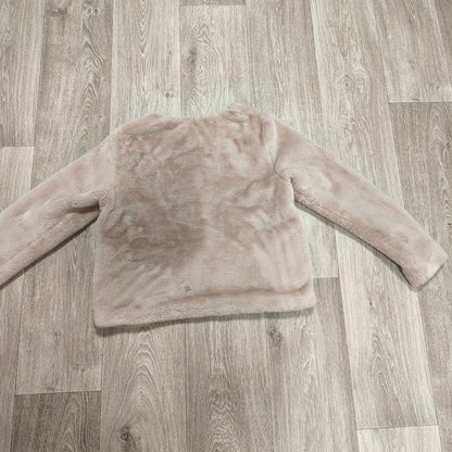 H&M Divided Women Faux Fur Jacket Size M Beige Pink Collarless Coat