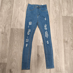 SHEIN Women Distressed Ripped High Waist Skinny Jeans Blue Denim Size XS