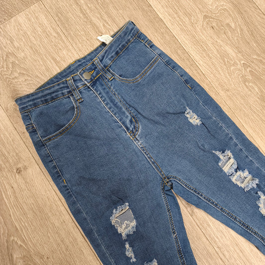 SHEIN Women Distressed Ripped High Waist Skinny Jeans Blue Denim Size XS