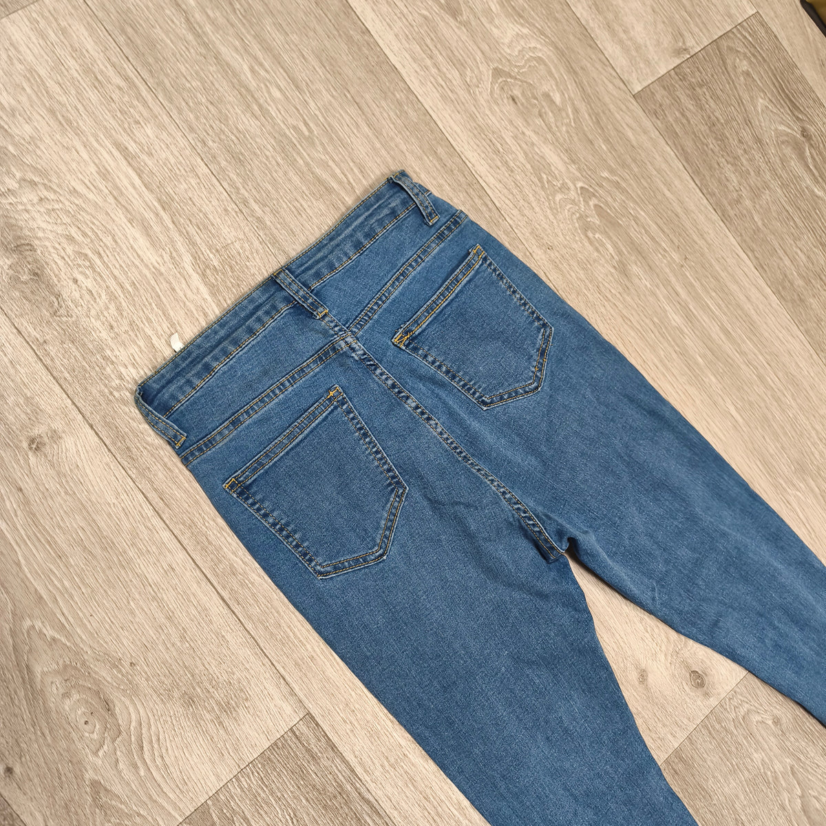 SHEIN Women Distressed Ripped High Waist Skinny Jeans Blue Denim Size XS