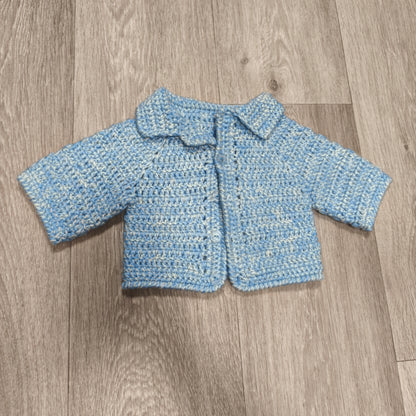 Handmade Blue White Crochet Knit Baby Cardigan Sweater Collared Button Jacket