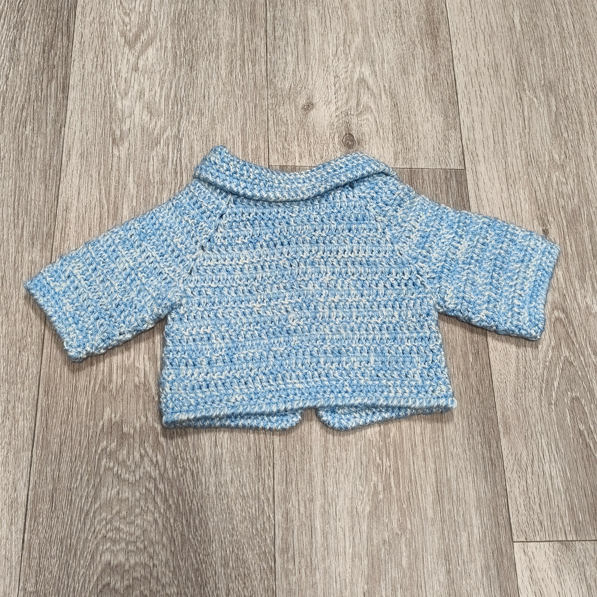 Handmade Blue White Crochet Knit Baby Cardigan Sweater Collared Button Jacket