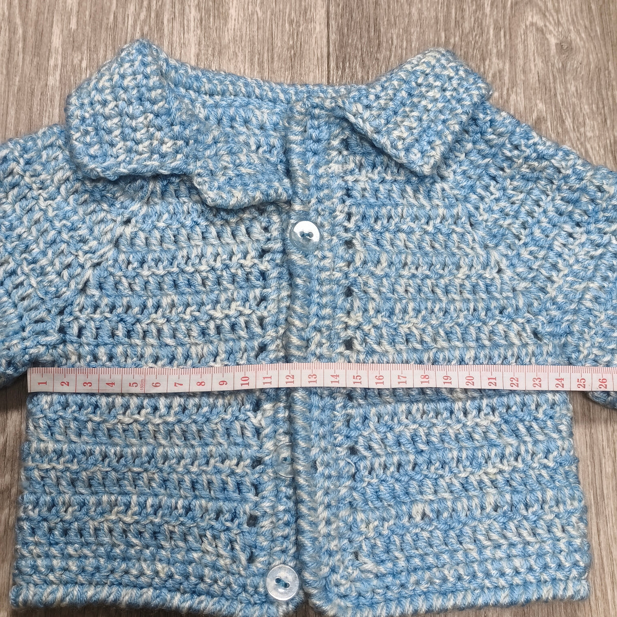 Handmade Blue White Crochet Knit Baby Cardigan Sweater Collared Button Jacket