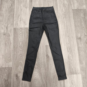 Women Black Faux Leather Pants High Waist Skinny Coated Trousers Stretch