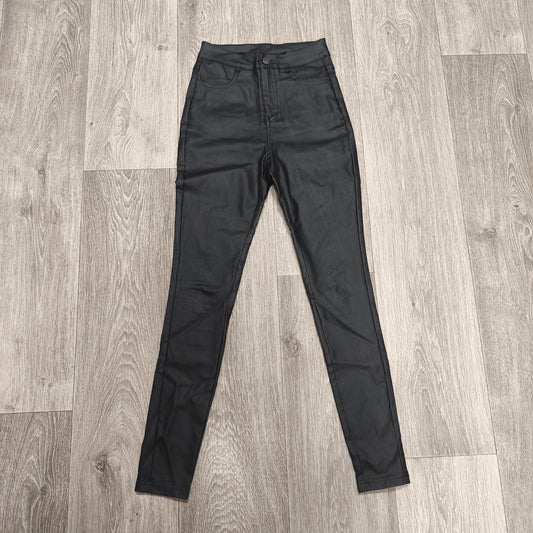 Women Black Faux Leather Pants High Waist Skinny Coated Trousers Stretch
