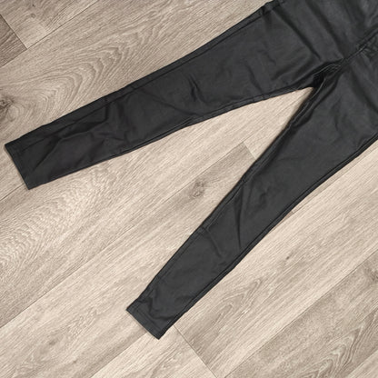 Women Black Faux Leather Pants High Waist Skinny Coated Trousers Stretch