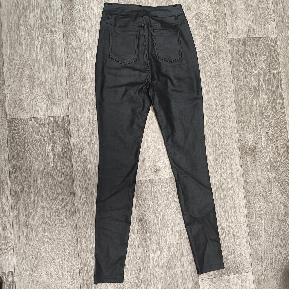 Women Black Faux Leather Pants High Waist Skinny Coated Trousers Stretch