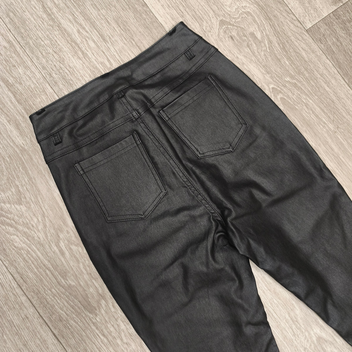Women Black Faux Leather Pants High Waist Skinny Coated Trousers Stretch
