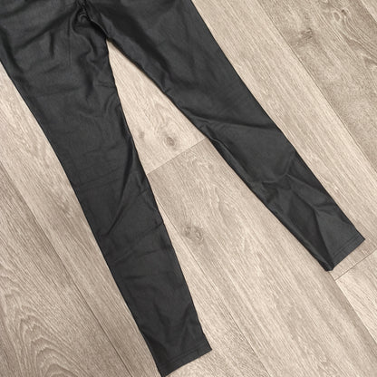Women Black Faux Leather Pants High Waist Skinny Coated Trousers Stretch