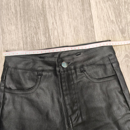 Women Black Faux Leather Pants High Waist Skinny Coated Trousers Stretch