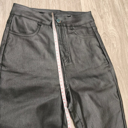 Women Black Faux Leather Pants High Waist Skinny Coated Trousers Stretch