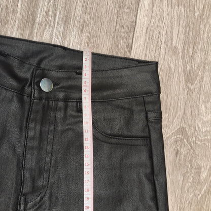 Women Black Faux Leather Pants High Waist Skinny Coated Trousers Stretch