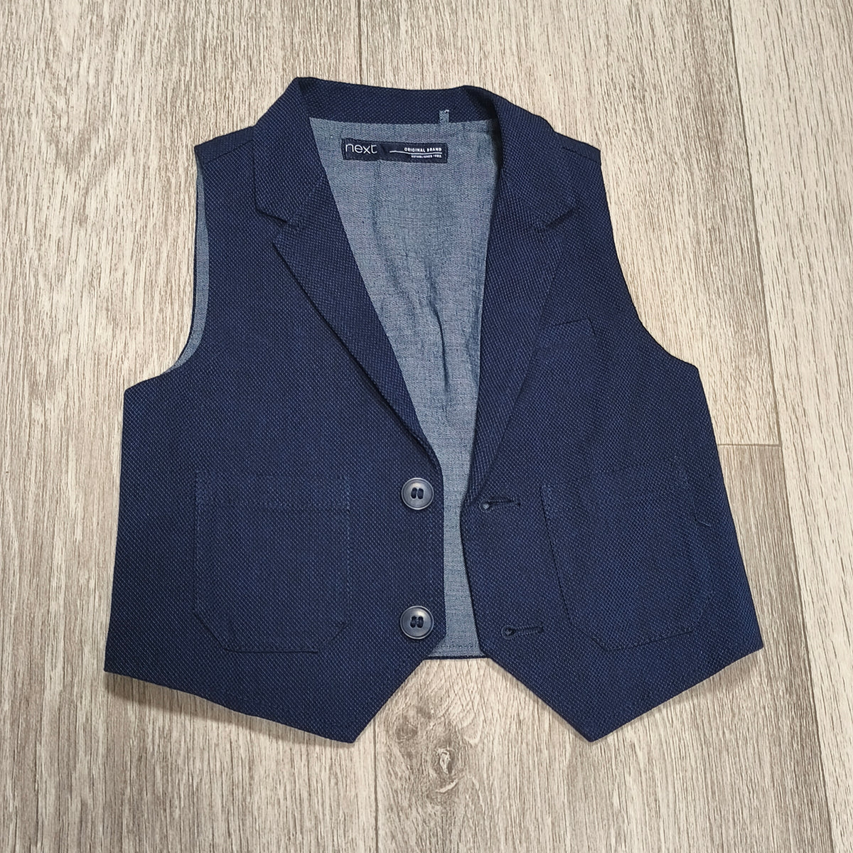 Next Baby Boys Navy Blue Textured Waistcoat Vest Smart Formal 6-9 Months Cotton
