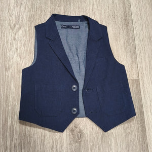Next Baby Boys Navy Blue Textured Waistcoat Vest Smart Formal 6-9 Months Cotton