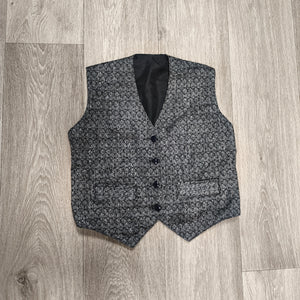Silver Black Woven Patterned Formal Vest Waistcoat V-Neck Button Front