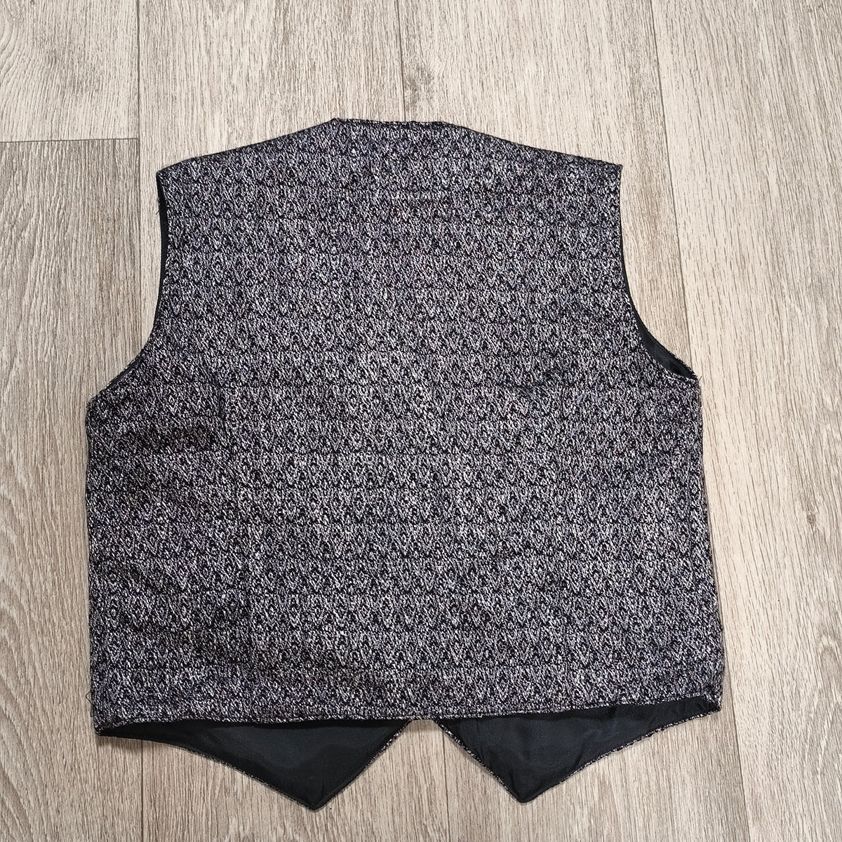 Silver Black Woven Patterned Formal Vest Waistcoat V-Neck Button Front
