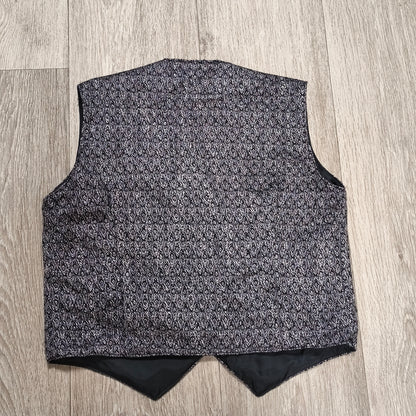 Silver Black Woven Patterned Formal Vest Waistcoat V-Neck Button Front