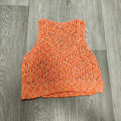 Womens Orange Open Knit Tank Top Cropped Sleeveless V-Neck Sweater Vest