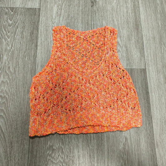 Womens Orange Open Knit Tank Top Cropped Sleeveless V-Neck Sweater Vest