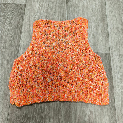 Womens Orange Open Knit Tank Top Cropped Sleeveless V-Neck Sweater Vest