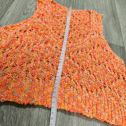 Womens Orange Open Knit Tank Top Cropped Sleeveless V-Neck Sweater Vest