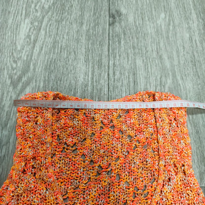Womens Orange Open Knit Tank Top Cropped Sleeveless V-Neck Sweater Vest