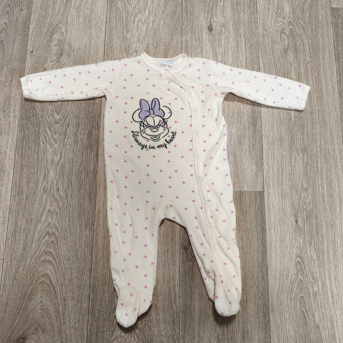 Disney Baby Minnie Mouse Footed Sleepsuit Size 74 White Pink Star Sleeper