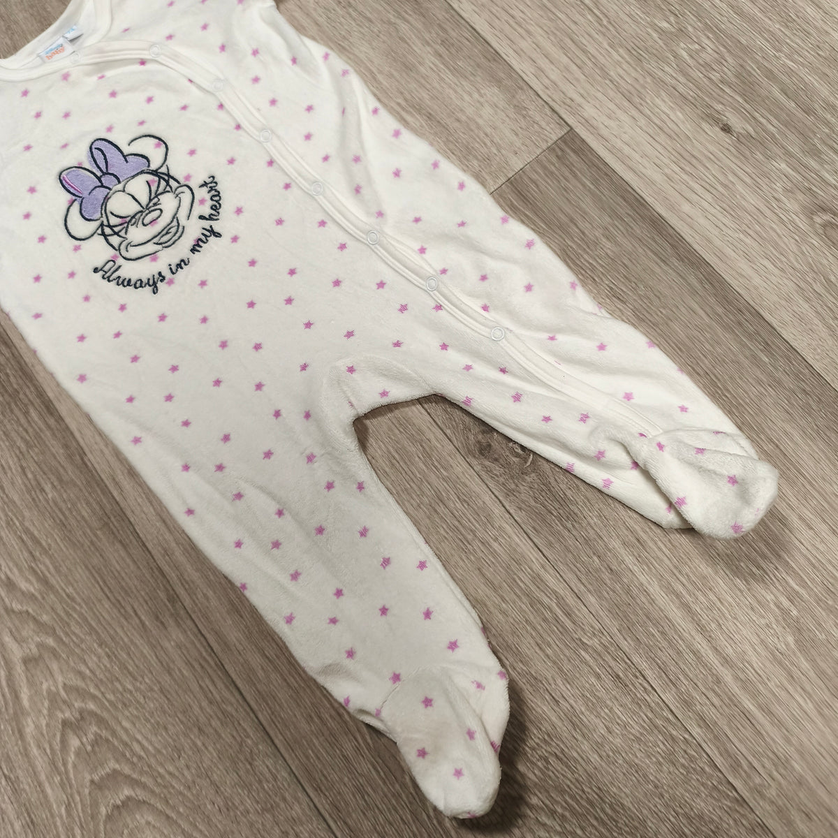 Disney Baby Minnie Mouse Footed Sleepsuit Size 74 White Pink Star Sleeper