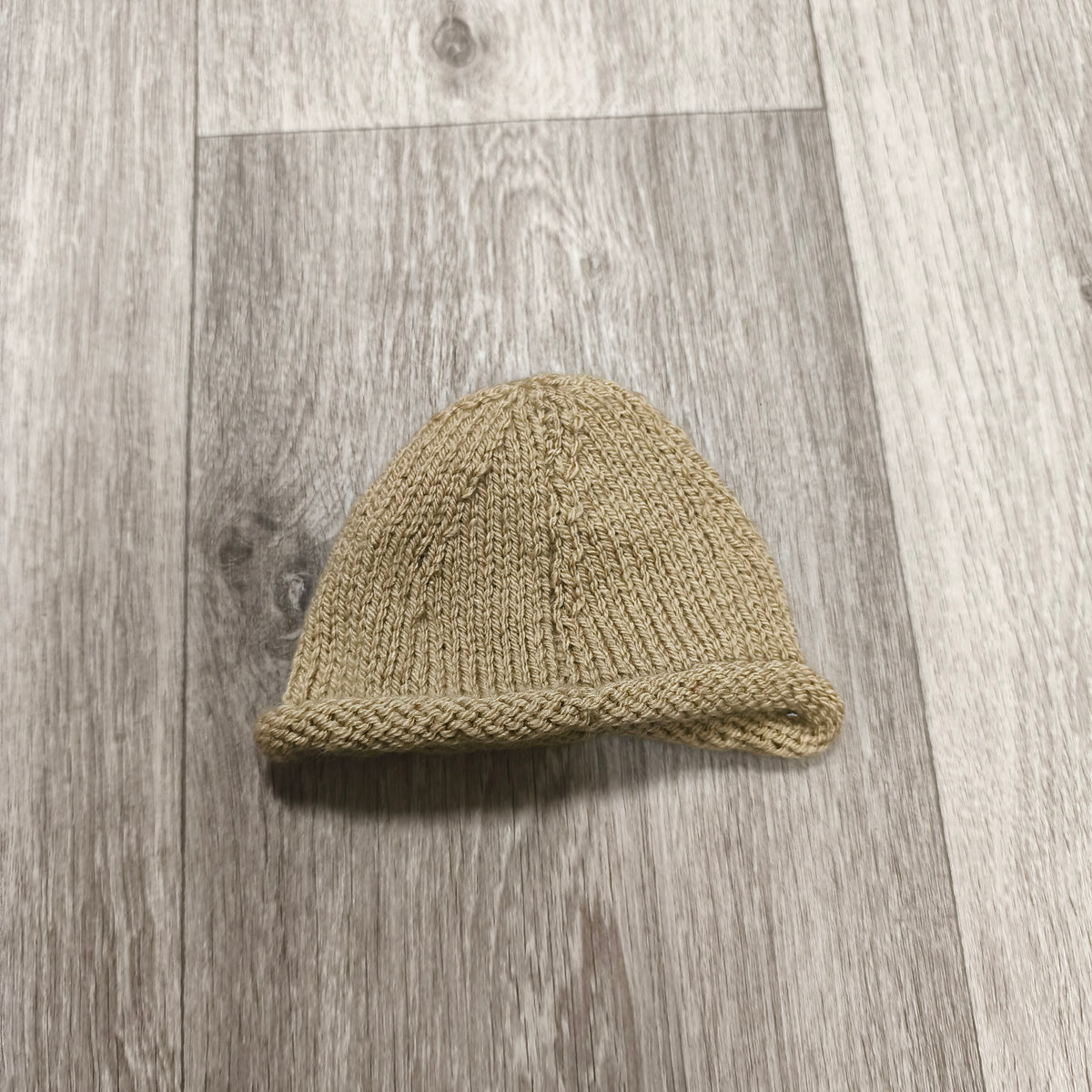Infant Baby Knit Beanie Hat Beige Tan Rolled Cuff Newborn 0-6 Months Photo Prop