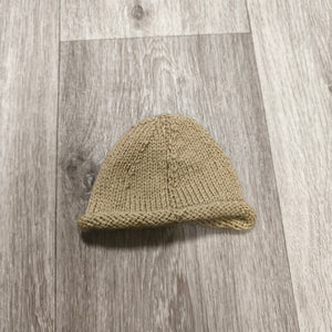 Infant Baby Knit Beanie Hat Beige Tan Rolled Cuff Newborn 0-6 Months Photo Prop