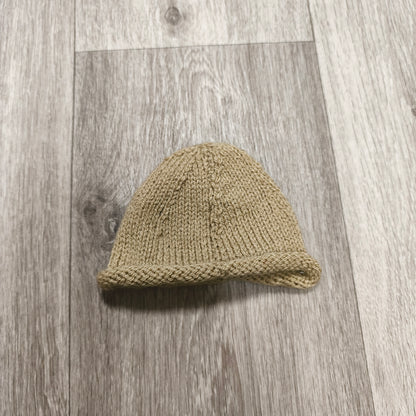 Infant Baby Knit Beanie Hat Beige Tan Rolled Cuff Newborn 0-6 Months Photo Prop