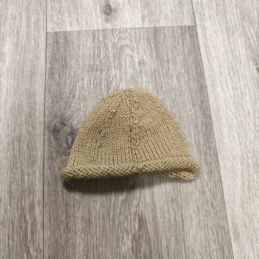 Infant Baby Knit Beanie Hat Beige Tan Rolled Cuff Newborn 0-6 Months Photo Prop