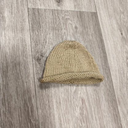 Infant Baby Knit Beanie Hat Beige Tan Rolled Cuff Newborn 0-6 Months Photo Prop