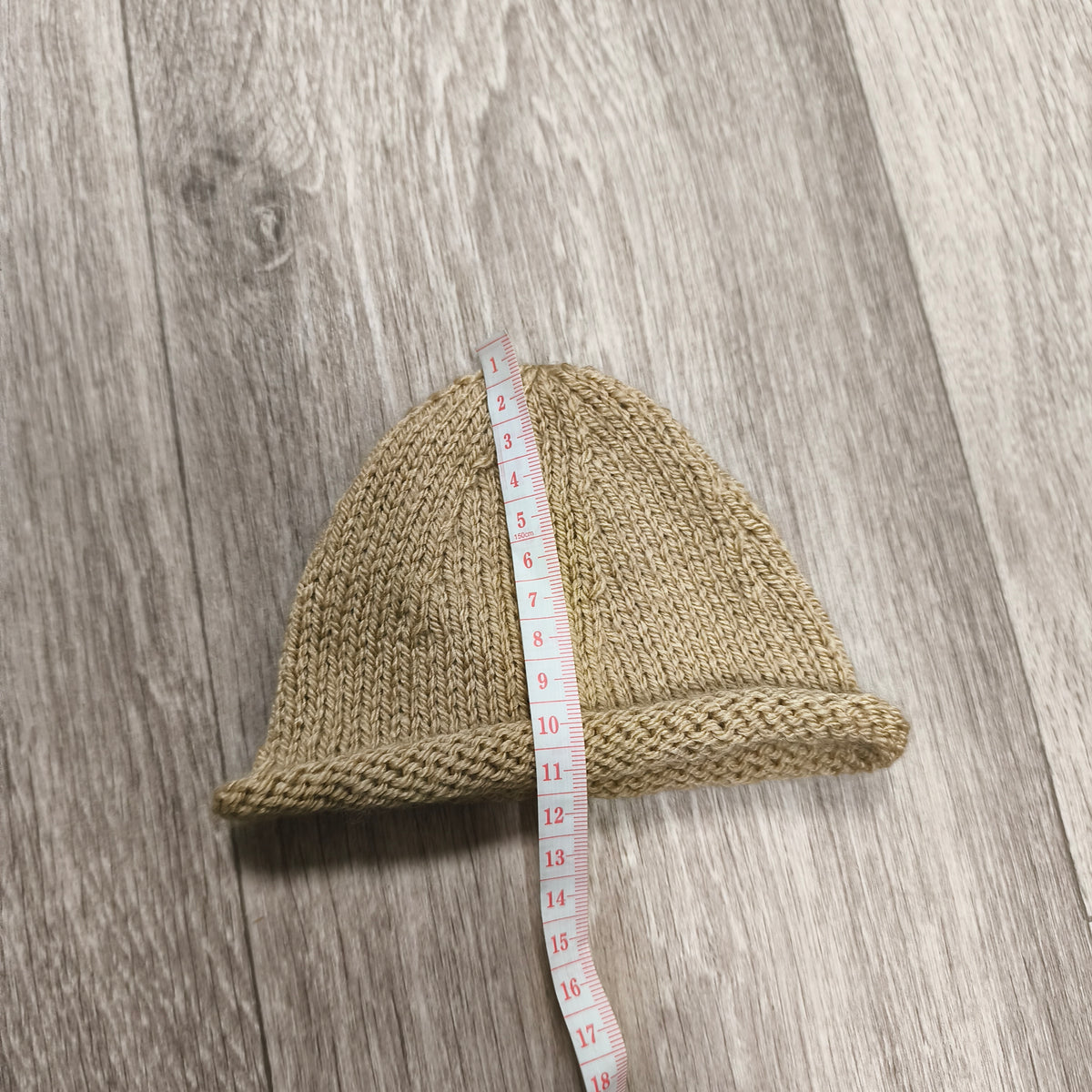 Infant Baby Knit Beanie Hat Beige Tan Rolled Cuff Newborn 0-6 Months Photo Prop