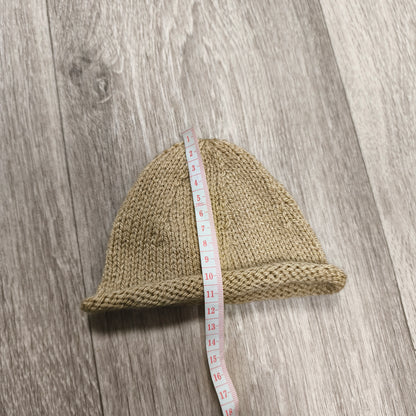 Infant Baby Knit Beanie Hat Beige Tan Rolled Cuff Newborn 0-6 Months Photo Prop