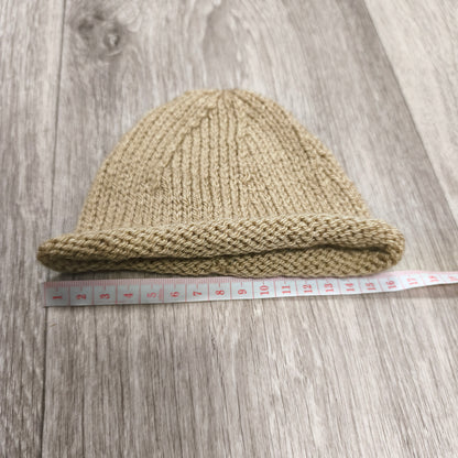 Infant Baby Knit Beanie Hat Beige Tan Rolled Cuff Newborn 0-6 Months Photo Prop