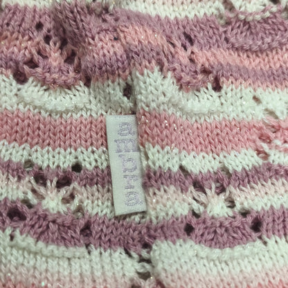 Pink Purple Striped Knit Beanie Hat Rhinestone Sparkle Pointelle Openwork