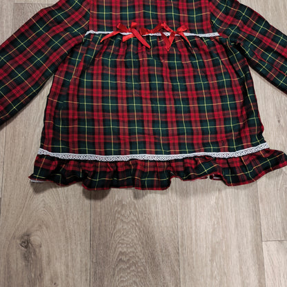 Cotton Fluff Boutique Girls Tartan Plaid Top Dress Red Bow Lace UK Handmade