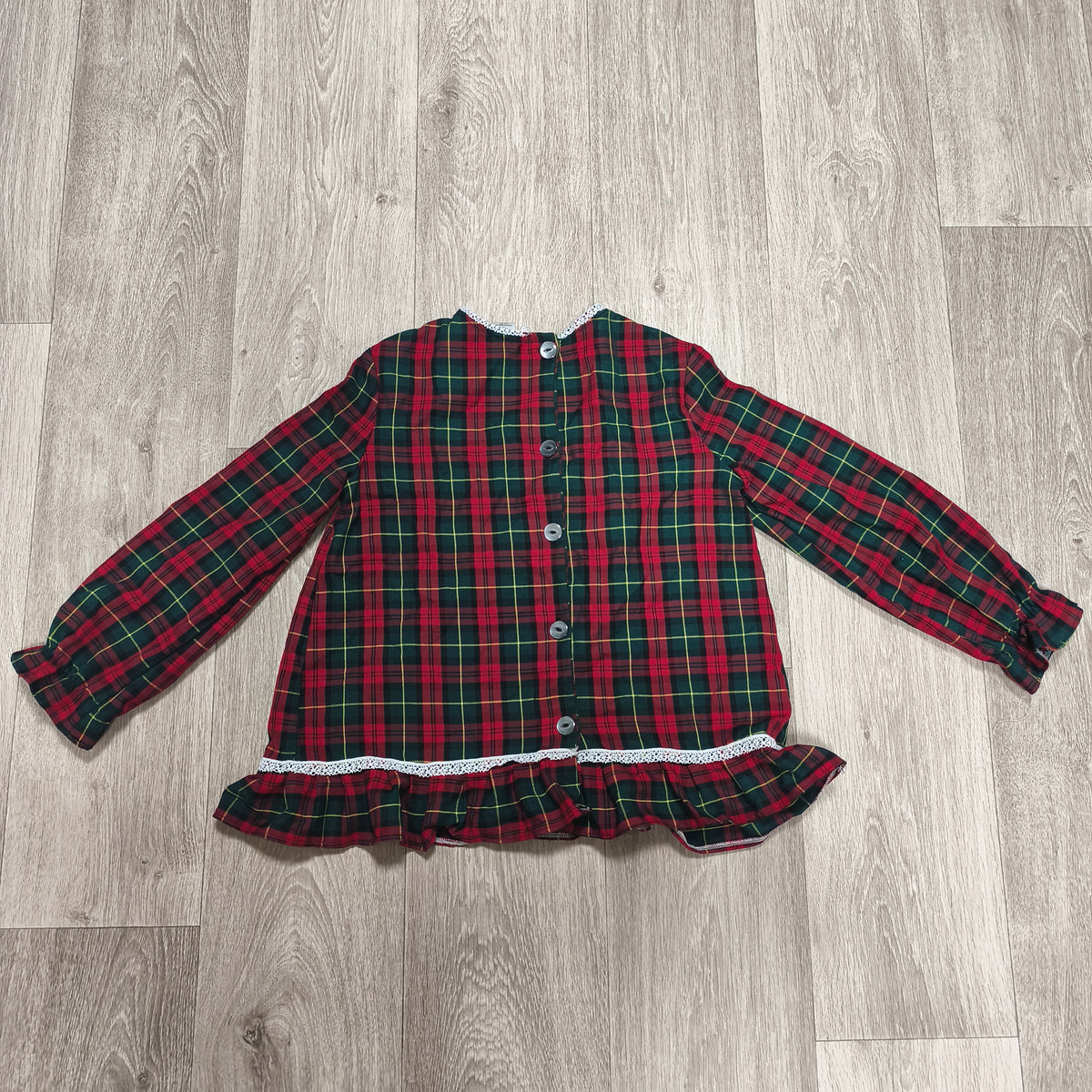 Cotton Fluff Boutique Girls Tartan Plaid Top Dress Red Bow Lace UK Handmade