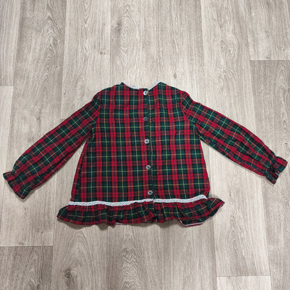Cotton Fluff Boutique Girls Tartan Plaid Top Dress Red Bow Lace UK Handmade