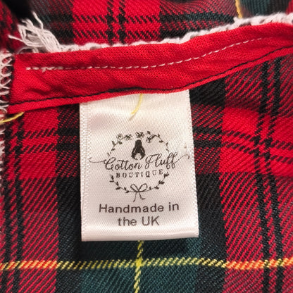 Cotton Fluff Boutique Girls Tartan Plaid Top Dress Red Bow Lace UK Handmade