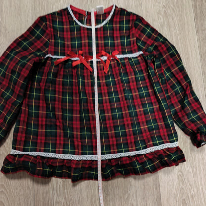 Cotton Fluff Boutique Girls Tartan Plaid Top Dress Red Bow Lace UK Handmade
