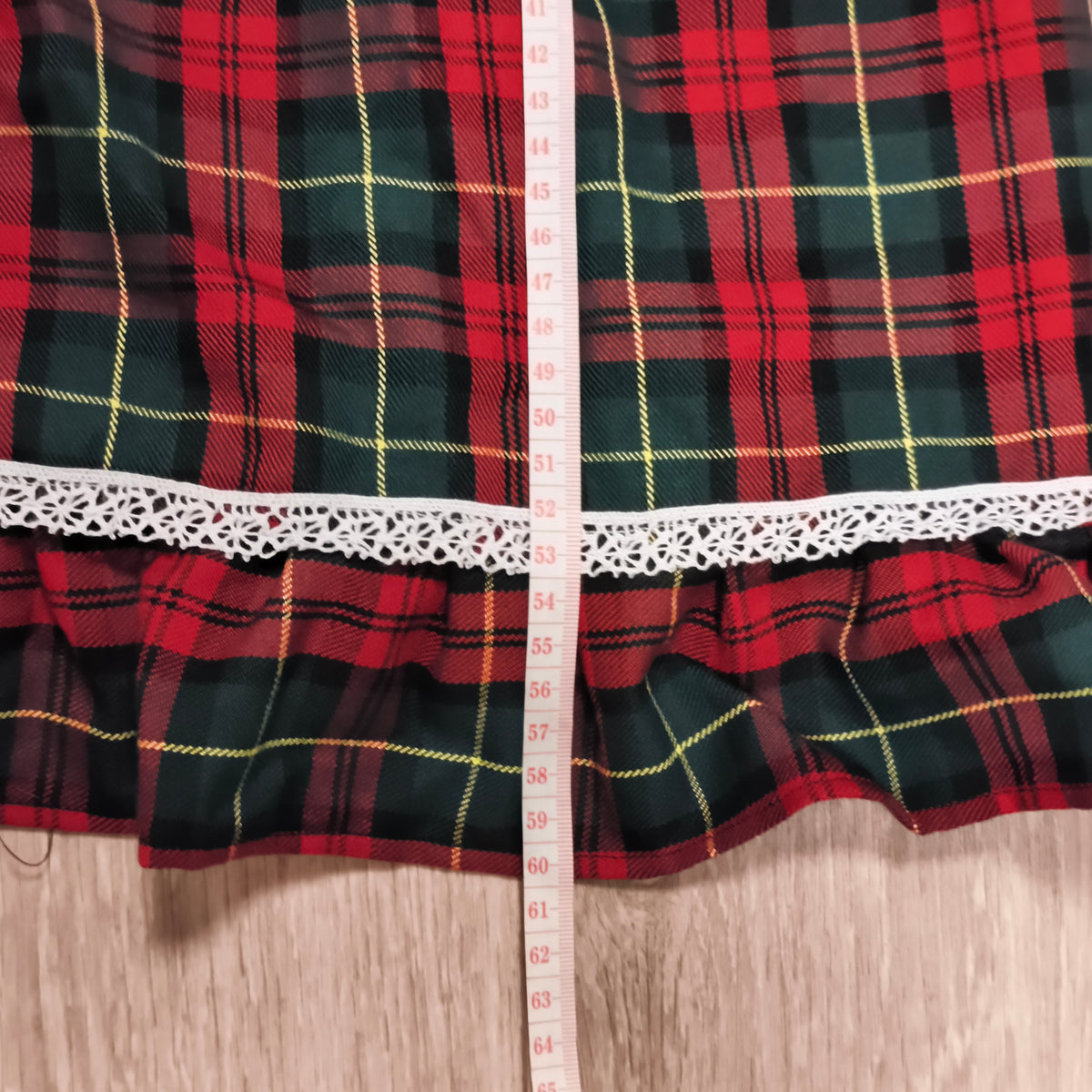 Cotton Fluff Boutique Girls Tartan Plaid Top Dress Red Bow Lace UK Handmade