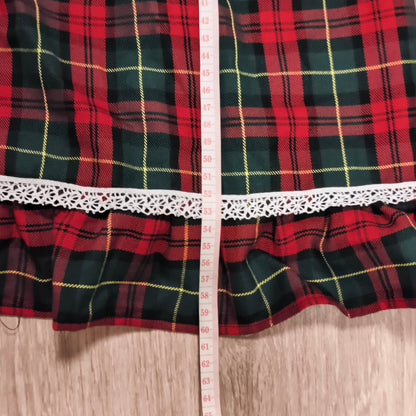 Cotton Fluff Boutique Girls Tartan Plaid Top Dress Red Bow Lace UK Handmade