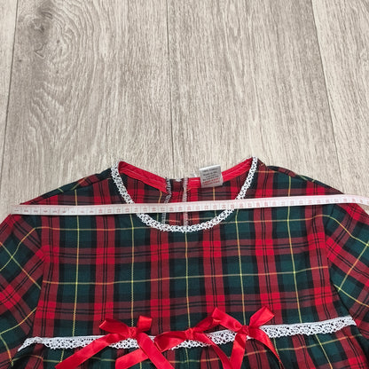 Cotton Fluff Boutique Girls Tartan Plaid Top Dress Red Bow Lace UK Handmade