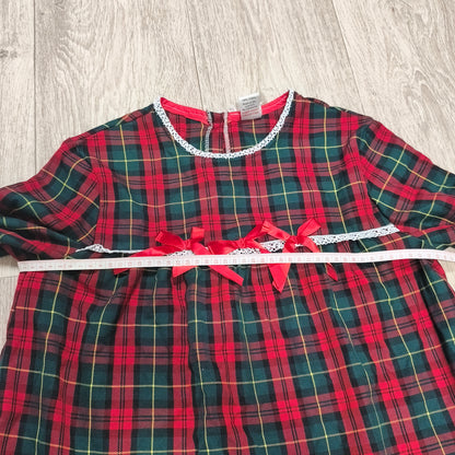 Cotton Fluff Boutique Girls Tartan Plaid Top Dress Red Bow Lace UK Handmade