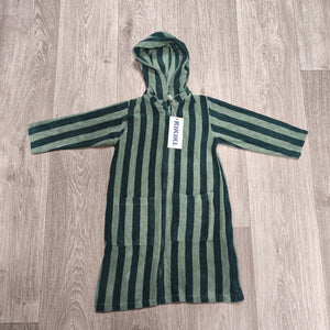 NWT Rikiki Toddler Green Striped Tintin Beach Robe Hooded Towel Zip 86/92 1-2Y