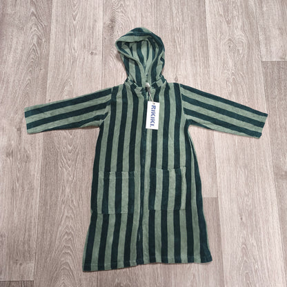 NWT Rikiki Toddler Green Striped Tintin Beach Robe Hooded Towel Zip 86/92 1-2Y